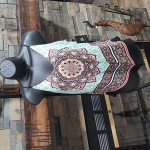 NWT I.N. SAN FRANCISCO Sleeveless Mix Printed Scarf Top